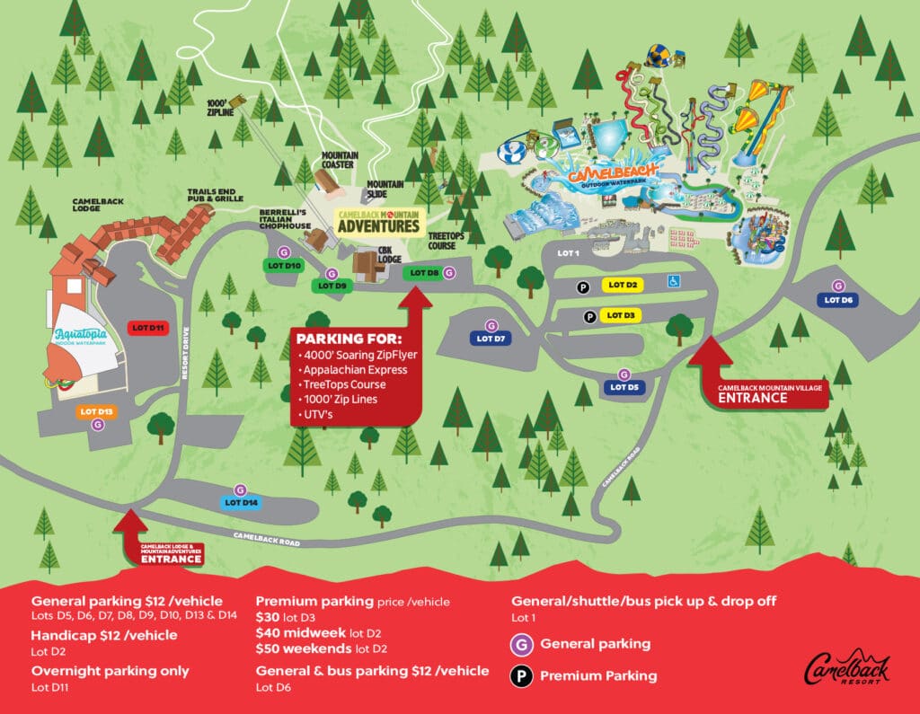 Camelback Mountain Ski Map Resort Maps | Camelbeach, Aquatopia, Camelback Ski & Resort